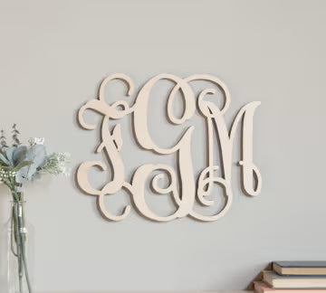 Unfinished Wooden 3 - Letter Vine Monogram