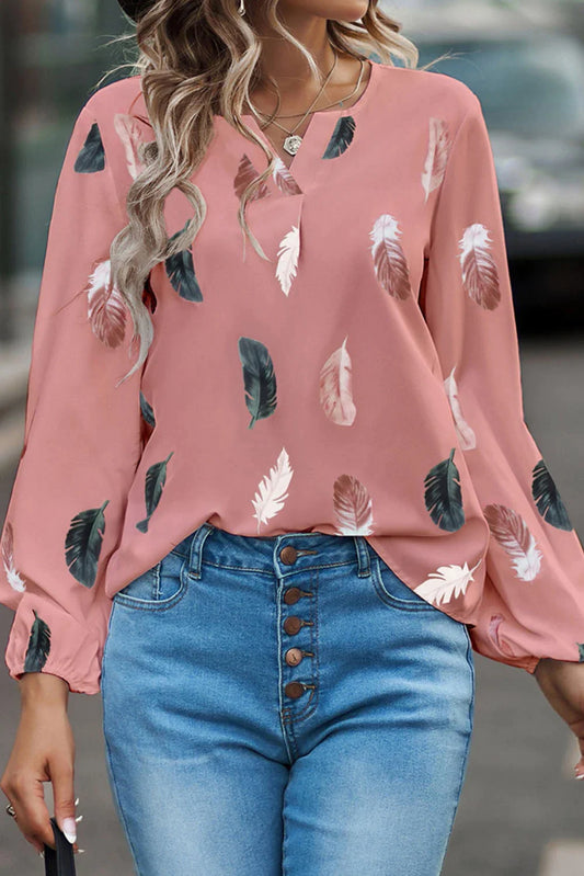 Pink Feather Print Top