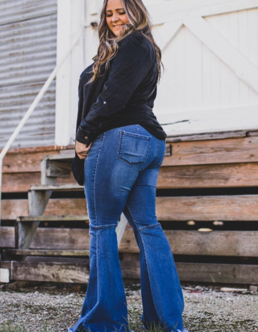 Mid Wash Extreme Flare Jeans By Lucky and Blessed